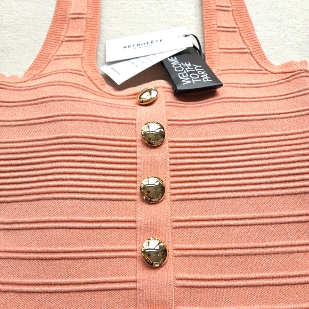 NWT$398 Retrofete Brooke Bandage Flared Mini Dress in Metallic Peach Pink Sz Med - Picture 11 of 16
